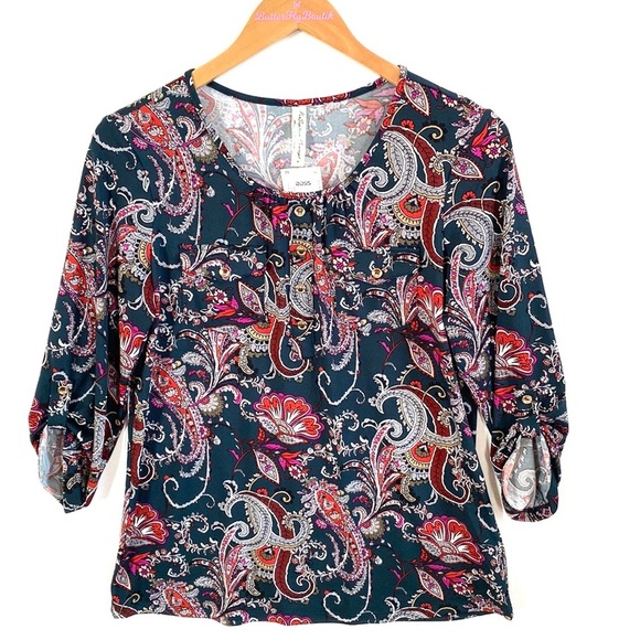 PerSeption Concept paisley 3/4 sleeved Top, Size M, NWT - Picture 1 of 6